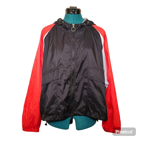 NWT CISono red black white raglan sleeves light windbreaker jacket M US - Picture 1 of 10